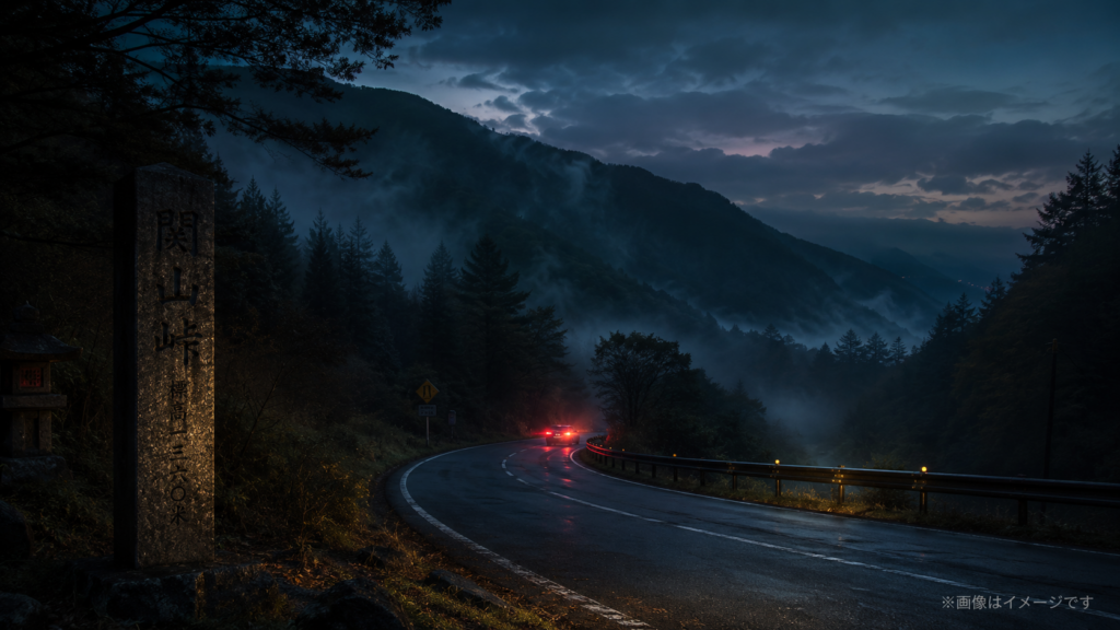 Misty mountain road at twilight