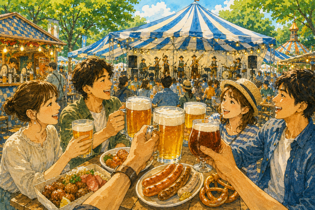 公園のビール祭りで乾杯