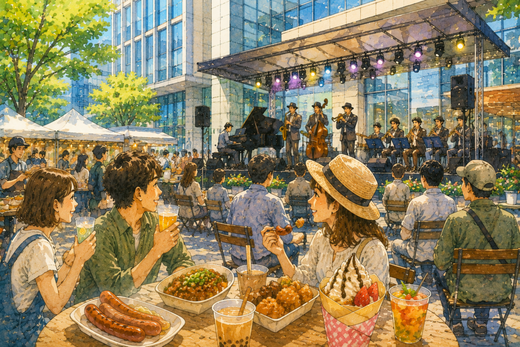 都会の広場で楽しむジャズフェスティバル