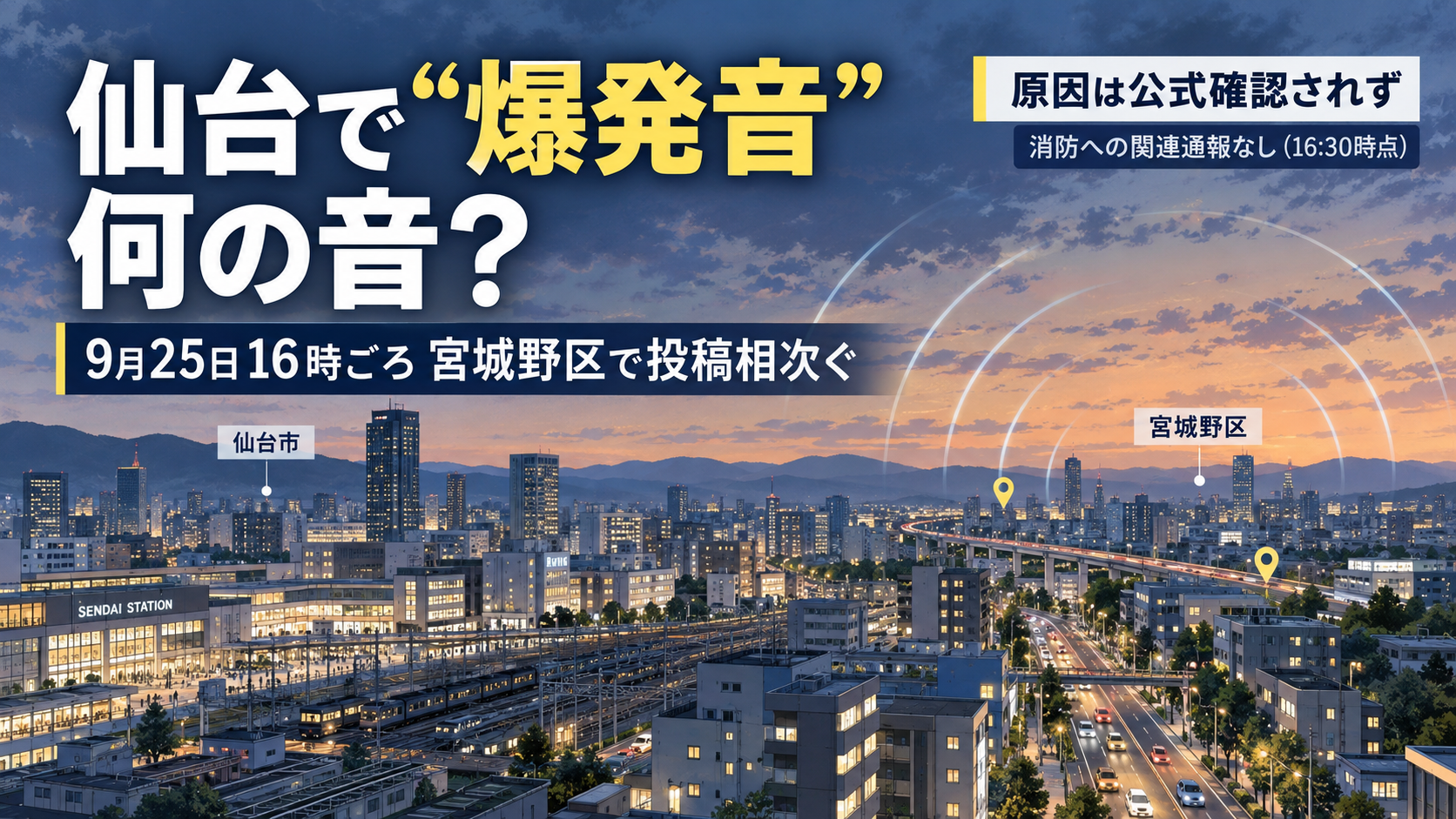 2026年9月25日に爆発音の投稿が相次いだ仙台市をイメージした市街地